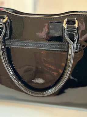 LJOSEIND Shiny Black Patent Leather Handbag Shoulder Bag